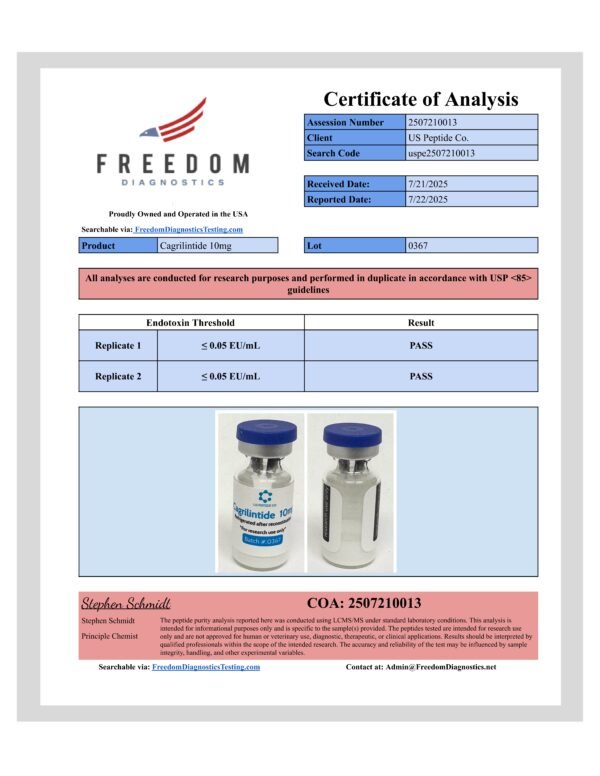 Cagrilintide peptide endotoxin COA