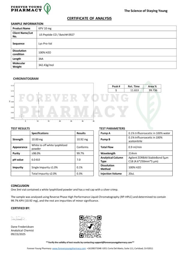 KPV 10mg Red - COA - US Peptide CO